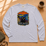 The Meow | 名画オマージュ 叫び風 おもしろ アート 猫 長袖Tシャツ | フロントのみプリント