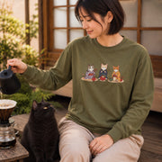 Kimono Cats Ikebana 着物猫の生け花 ロンT 長袖Tシャツ|フロントプリント
