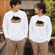 Cardboard Box Cat ダンボール黒猫 ロンT 長袖Tシャツ|フロントプリント