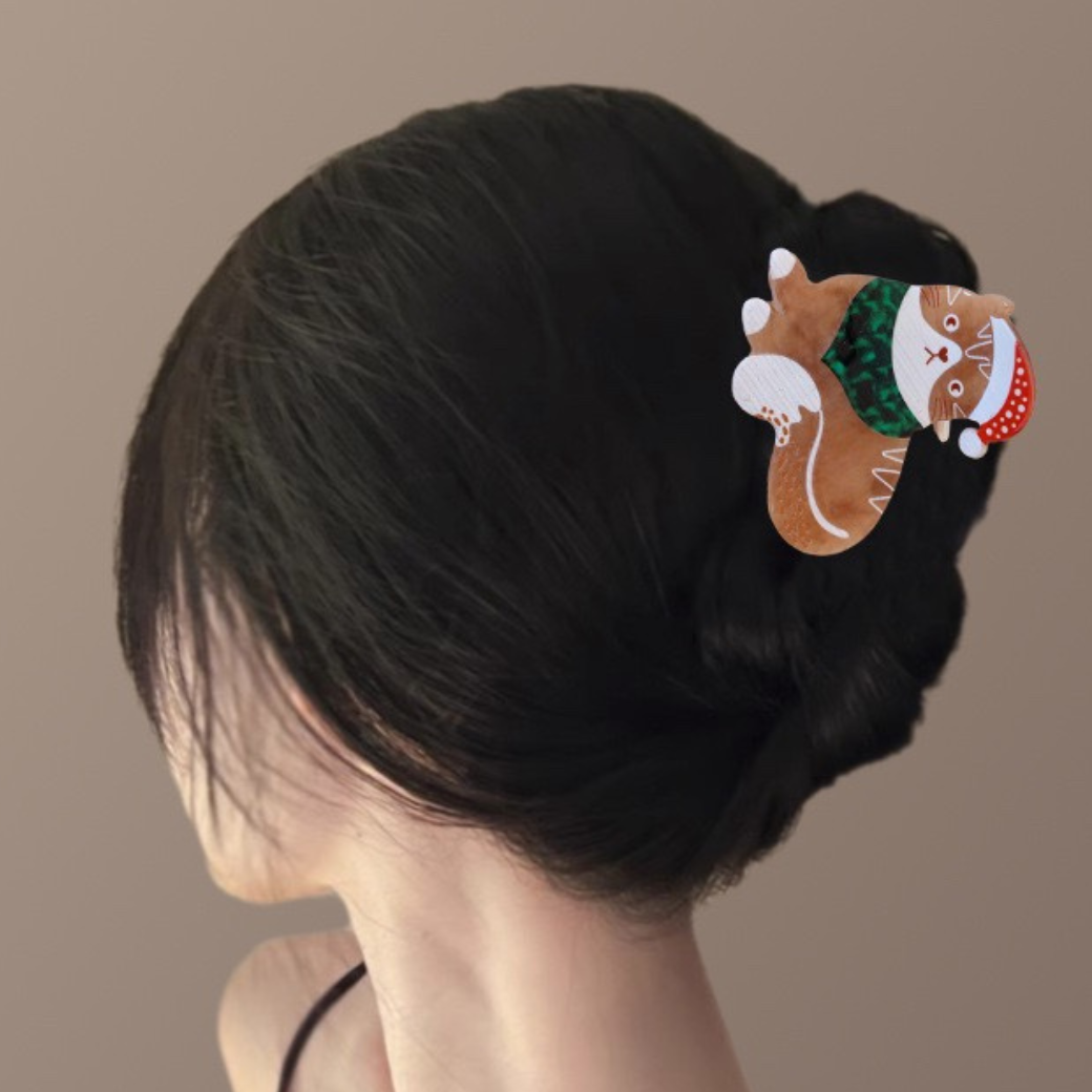 クリスマスの猫ヘアクリップ クリスマス猫爪とぎクリップ 猫 べっ甲 女の子 (割引クーポン対象外).