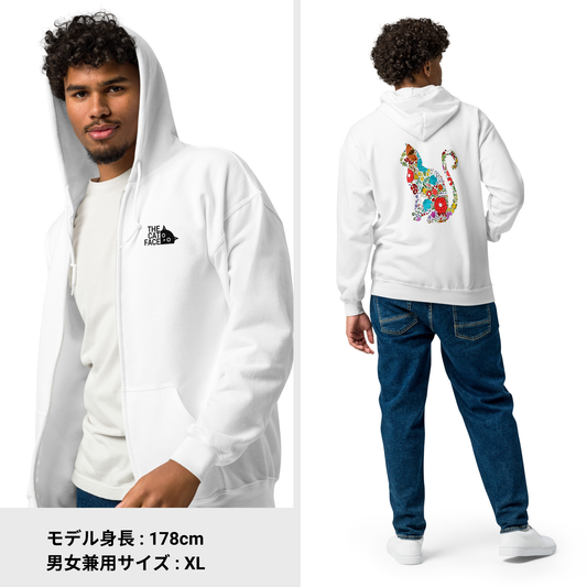 猫 フルジップ パーカ ねこ かわいい 猫イラスト The Cat Face & FLOWER CAT |フロント&バックプリント.