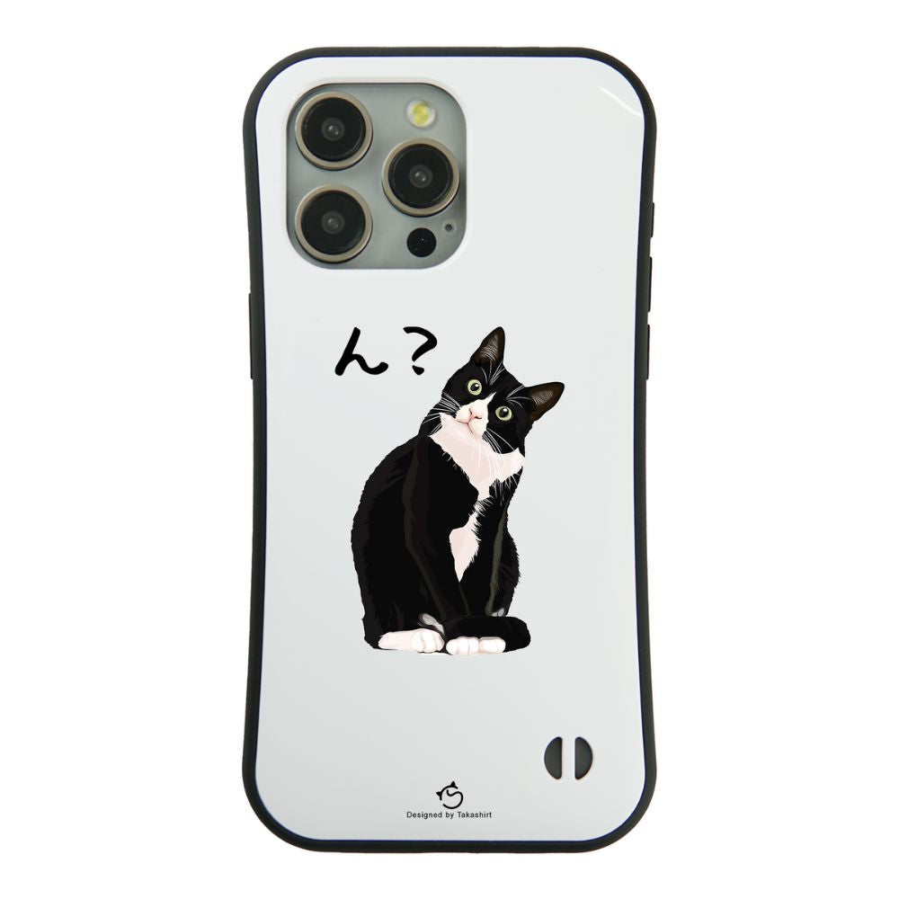 ケース ねこ 猫イラスト ハチワレ猫 ん? スマホ ケース iPhone8, SE2, SE3 ~ ケース iPhone16セリア.