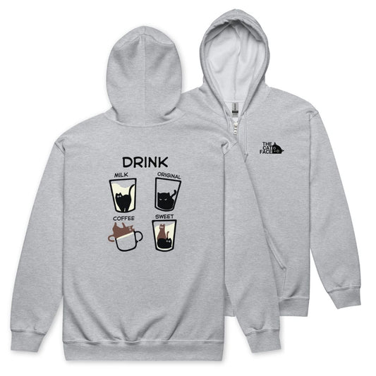 猫 フルジップ パーカ ねこ かわいい 猫イラスト The Cat Face & ドリンクネコ |フロント&バックプリント.