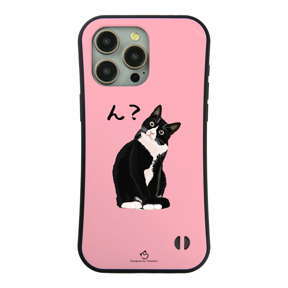 ケース ねこ 猫イラスト ハチワレ猫 ん? スマホ ケース iPhone8, SE2, SE3 ~ ケース iPhone16セリア.