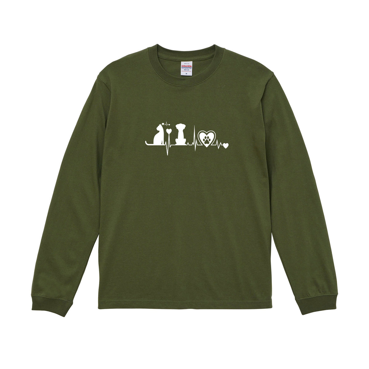 猫 長袖Tシャツ|猫と犬 ハートビート 猫イラスト|ねこ ロンT メンズ レディース S-2XL