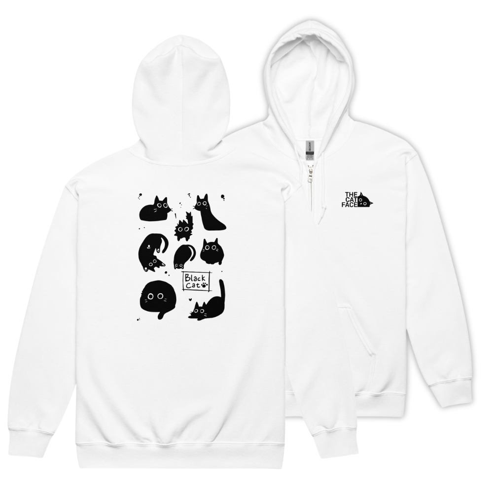 猫 フルジップ パーカ ねこ かわいい 猫イラスト The Cat Face &Black Cat 黒猫|フロント&バックプリント.