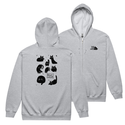 猫 フルジップ パーカ ねこ かわいい 猫イラスト The Cat Face &Black Cat 黒猫|フロント&バックプリント.