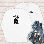 猫 ロン t 猫 長袖 t シャツ ねこ 猫イラスト The Cat Face & ハチワレ猫 ん?| フロント&バックプリント