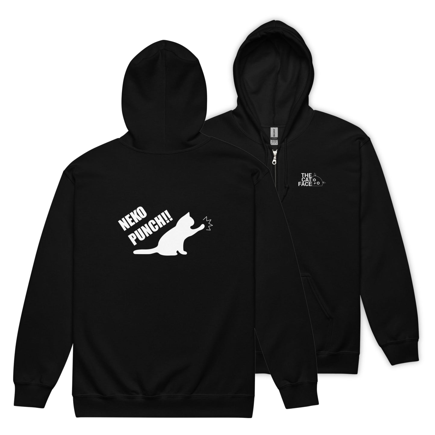 猫 フルジップ パーカ ねこ かわいい 猫イラスト The Cat Face & 猫パンチ |フロント&バックプリント.