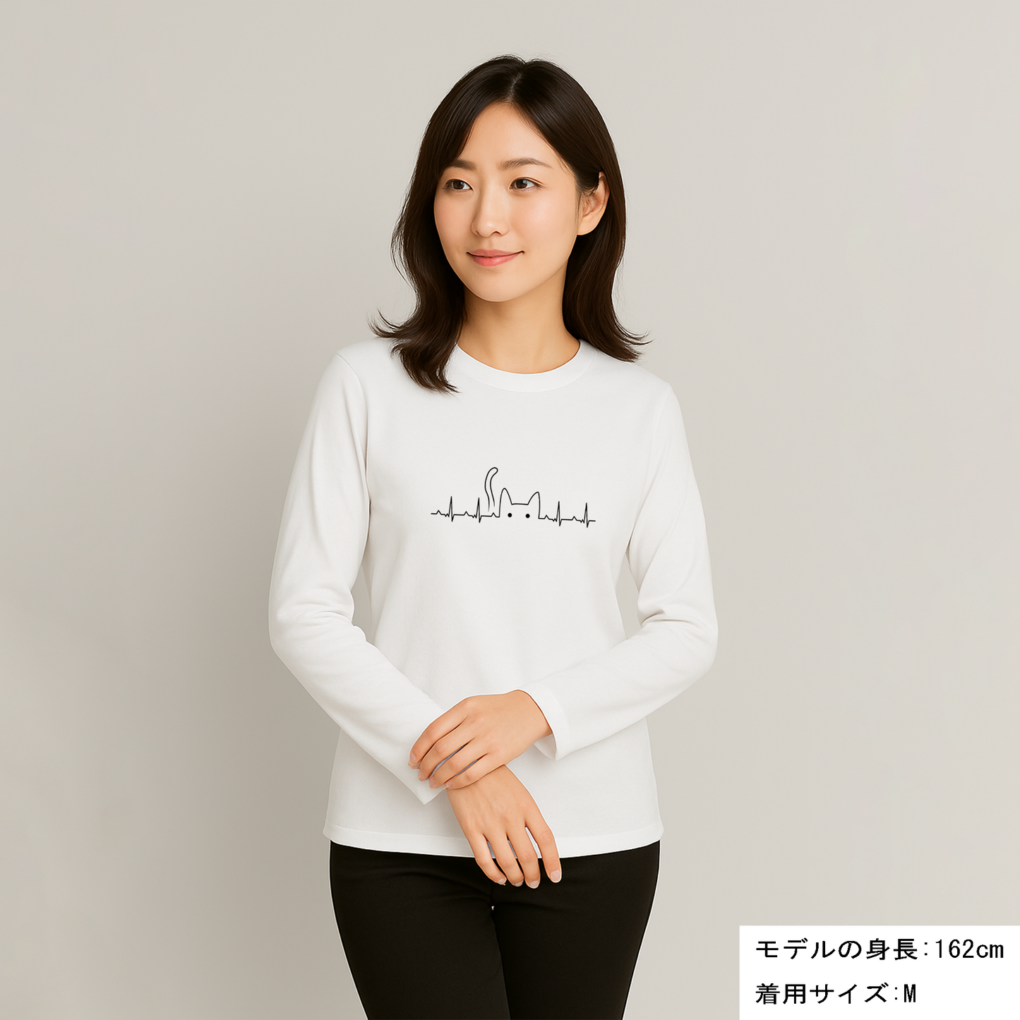 猫 ロン t 猫 長袖 t シャツ ねこ 猫イラスト ハートビート 心電図