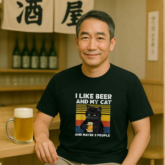 猫tシャツ ねこ 猫イラスト おもしろ tシャツ かわいい I LIKE BEER AND MY CAT|アダルト&キッズサイズ