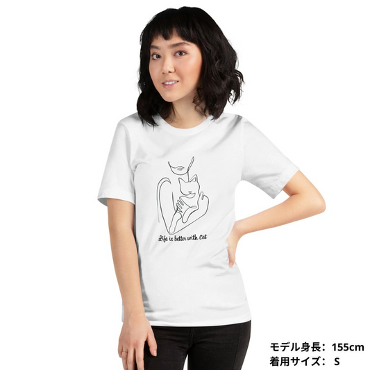 猫tシャツ ねこ 猫イラスト Life is better with cat|アダルト&キッズサイズ.