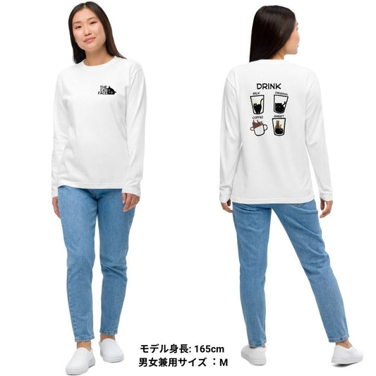 猫 ロン t 猫 長袖 t シャツ ねこ 猫イラスト The Cat Face & ドリンクネコ| フロント&バックプリント