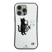 ケース ねこ 猫イラストサックスを吹く スマホ ケース iPhone8, SE2, SE3 ~ ケースiPhone17シリーズ