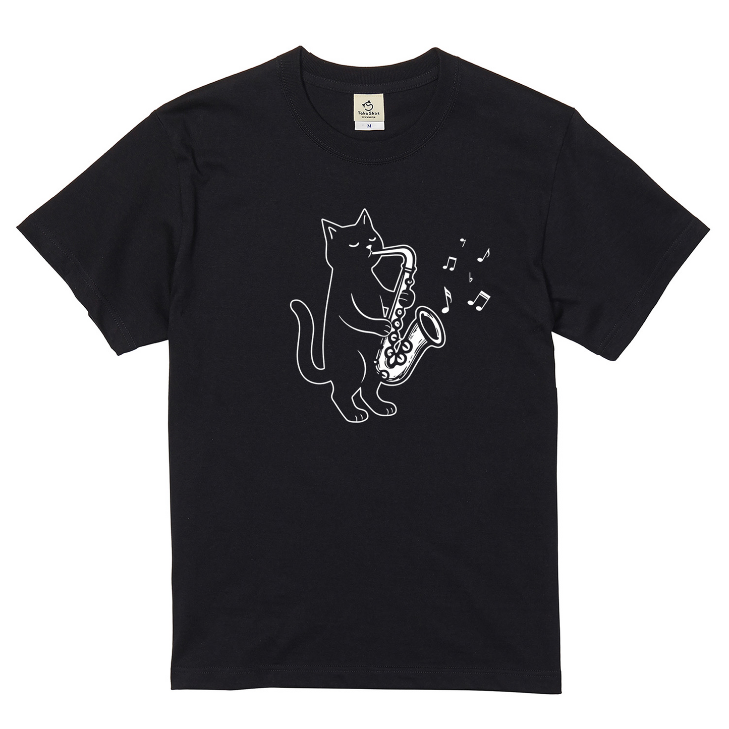 サックスを吹く猫Tシャツ|音楽好きに人気