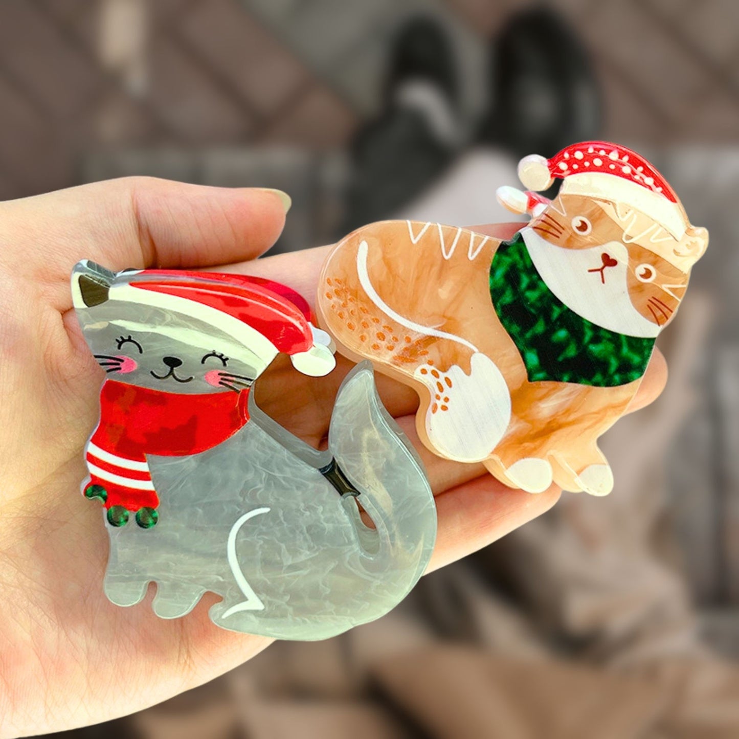 クリスマスの猫ヘアクリップ クリスマス猫爪とぎクリップ 猫 べっ甲 女の子 (割引クーポン対象外).
