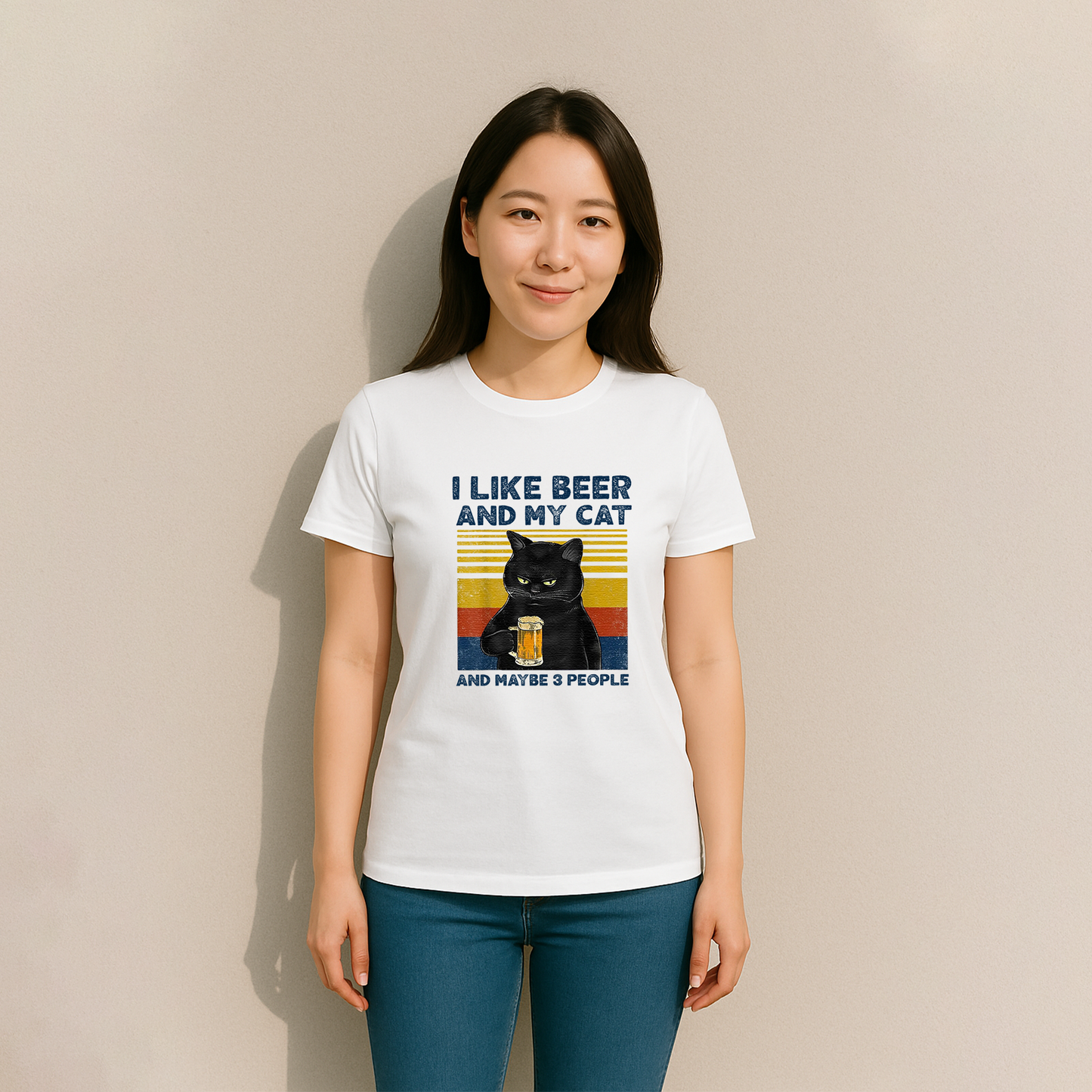 猫tシャツ ねこ 猫イラスト おもしろ tシャツ かわいい I LIKE BEER AND MY CAT|アダルト&キッズサイズ