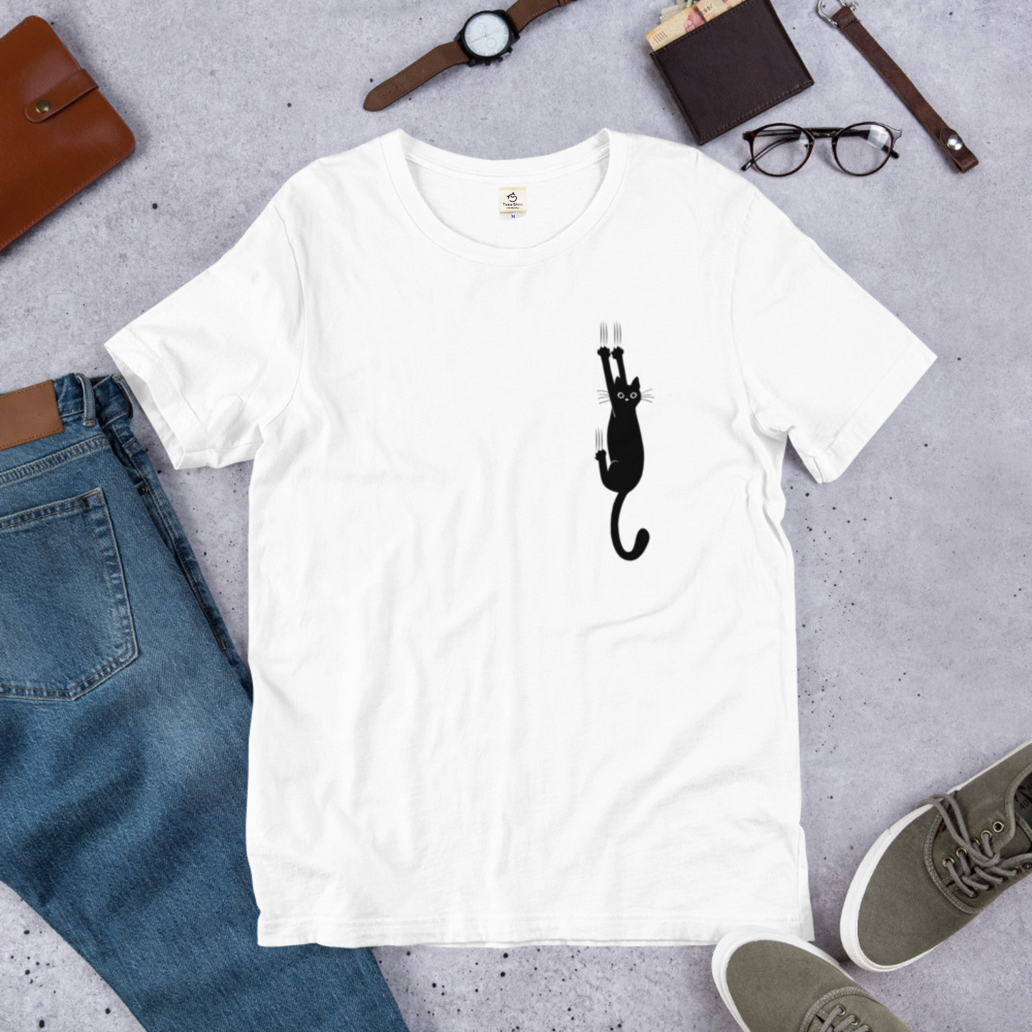 猫tシャツ ねこ 猫イラスト 可愛い 引っ掻く猫|アダルト&キッズサイズ.