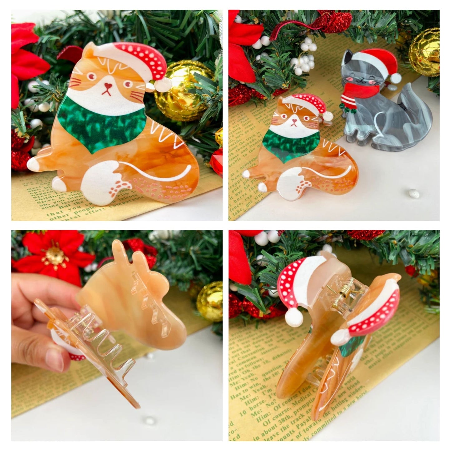 クリスマスの猫ヘアクリップ クリスマス猫爪とぎクリップ 猫 べっ甲 女の子 (割引クーポン対象外).