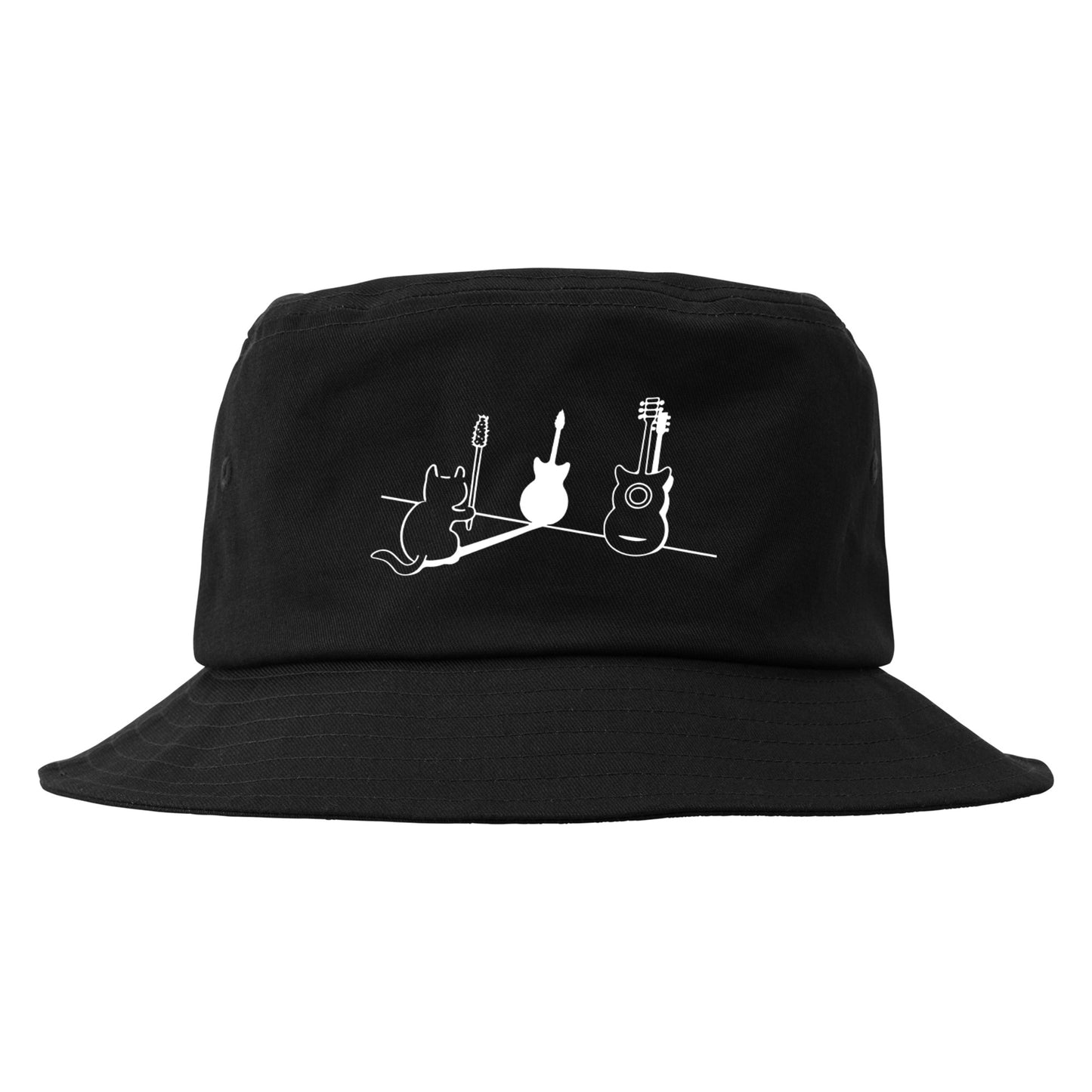 猫 コットン ツイル バケット ハット ねこ 猫イラスト 猫ギター.