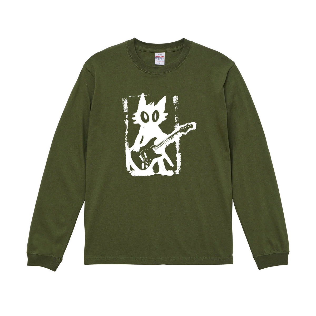 猫 長袖Tシャツ|猫ギターロック イラスト|ねこ ロンT メンズ レディース S-2XL