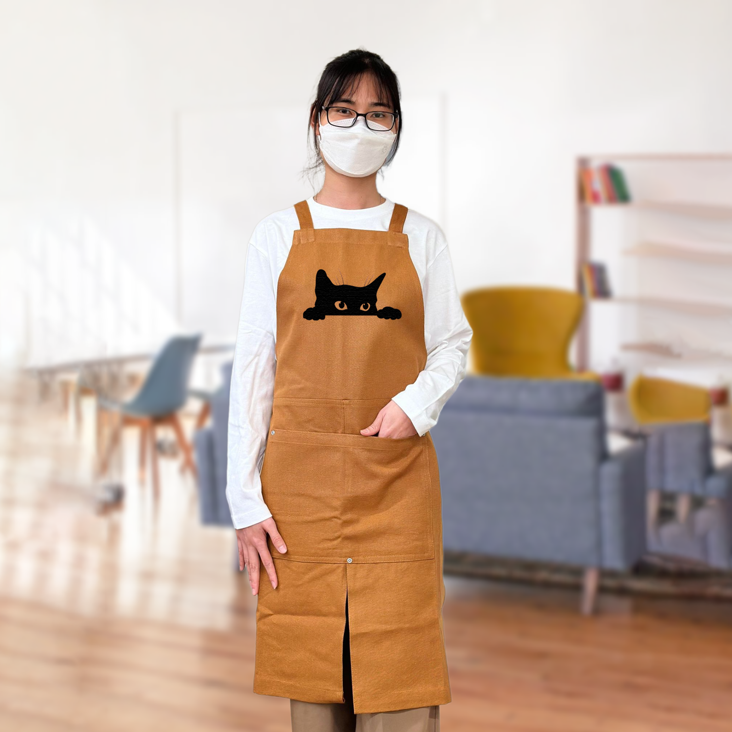 猫エフロン ツイル エプロン ねこ 猫イラスト 可愛い黒い猫 2