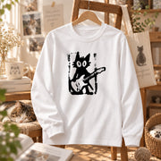 猫 長袖Tシャツ|猫ギターロック イラスト|ねこ ロンT メンズ レディース S-2XL