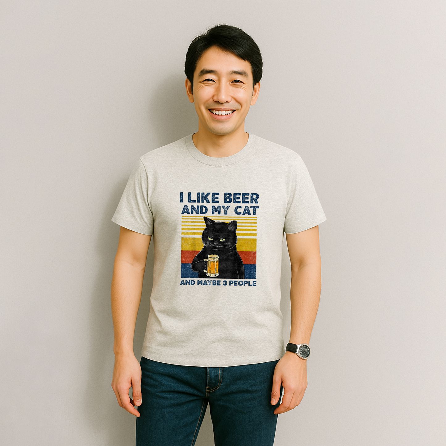 猫tシャツ ねこ 猫イラスト おもしろ tシャツ かわいい I LIKE BEER AND MY CAT|アダルト&キッズサイズ