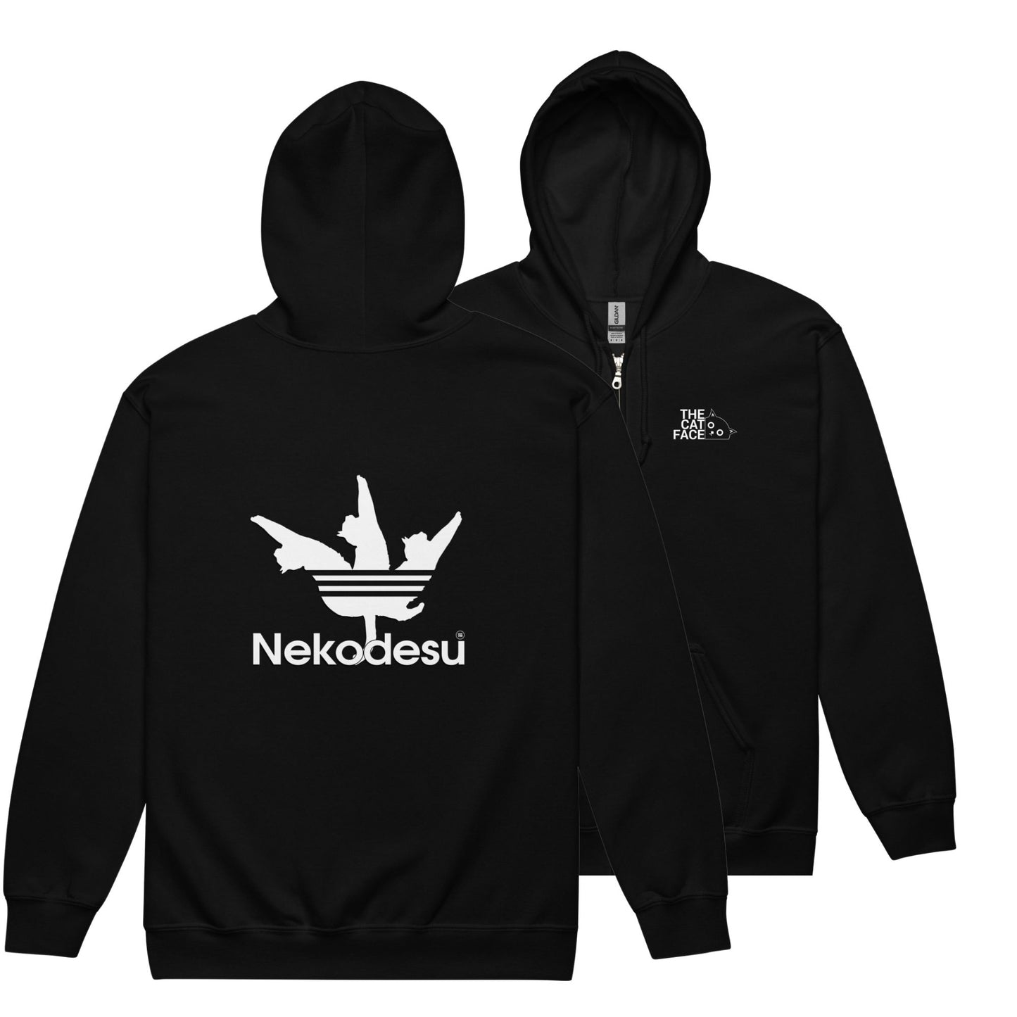 猫 フルジップ パーカ ねこ かわいい 猫イラスト The Cat Face & Nekodesu |フロント&バックプリント.