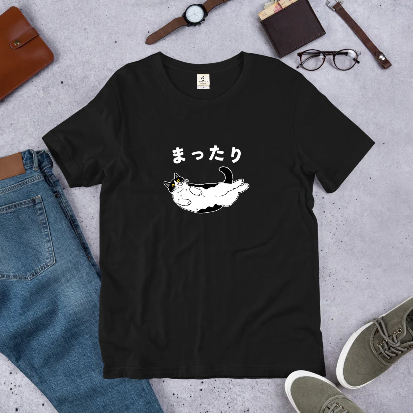 猫tシャツ かわいい猫イラスト ハチワレ猫 まったり |アダルト&キッズサイズ