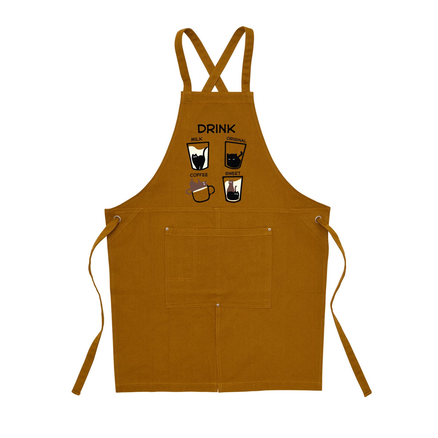 猫エフロン ツイル エプロン ねこ 猫イラスト 猫ドリンク
