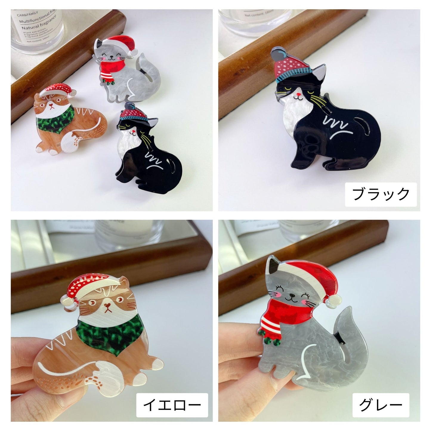 クリスマスの猫ヘアクリップ クリスマス猫爪とぎクリップ 猫 べっ甲 女の子 (割引クーポン対象外).
