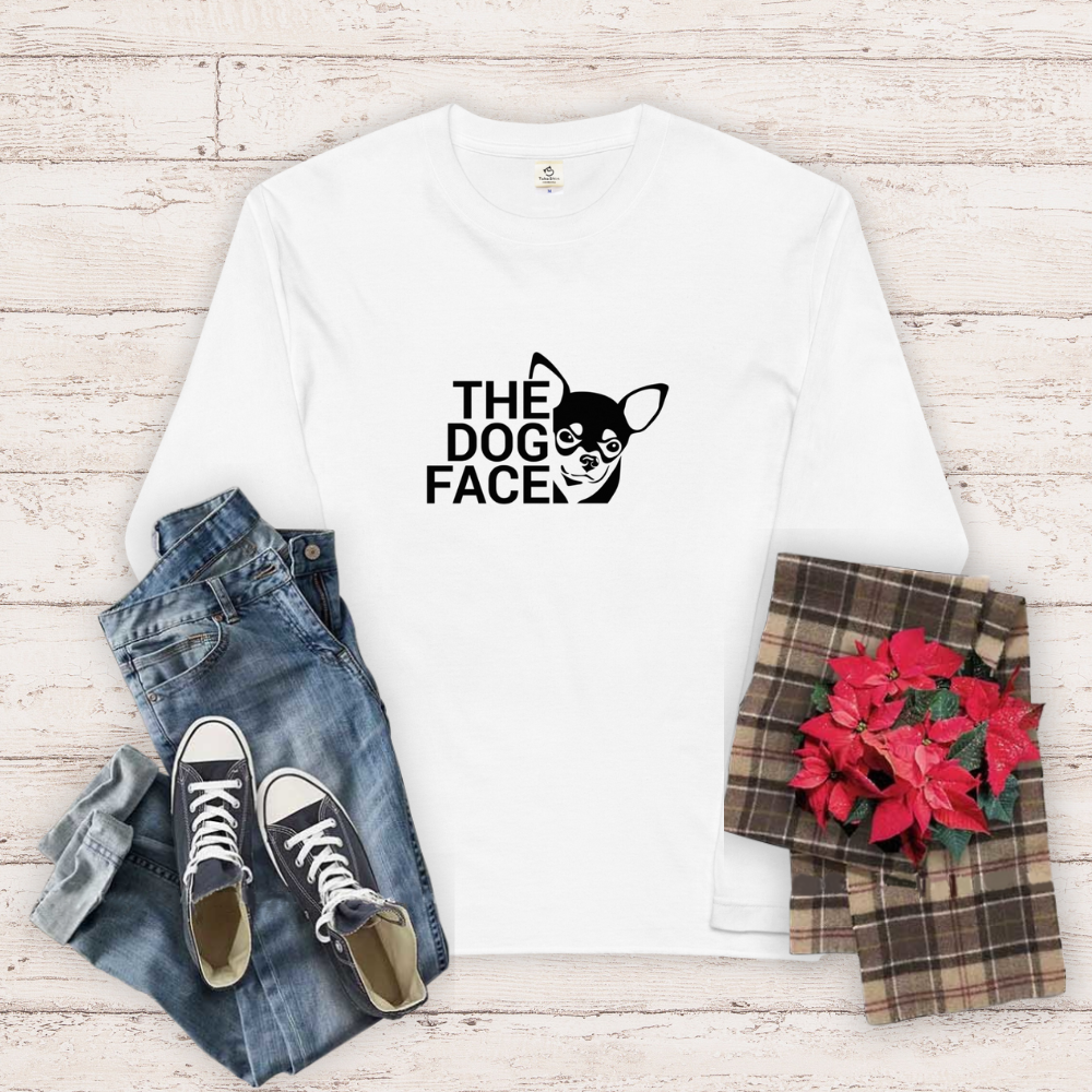 犬 ロン t 犬 長袖 t シャツ いぬ 犬イラスト チワワ犬 THE DOG FACE.