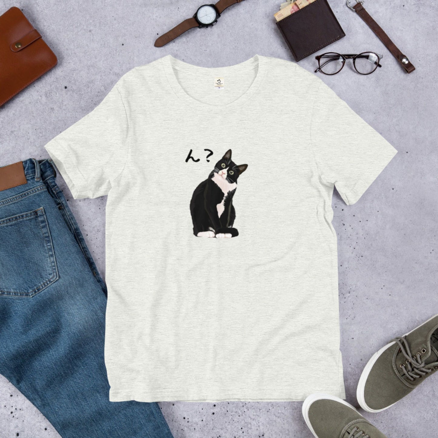猫tシャツ ねこ 猫イラスト ハチワレ猫 ん?|アダルト&キッズサイズ.