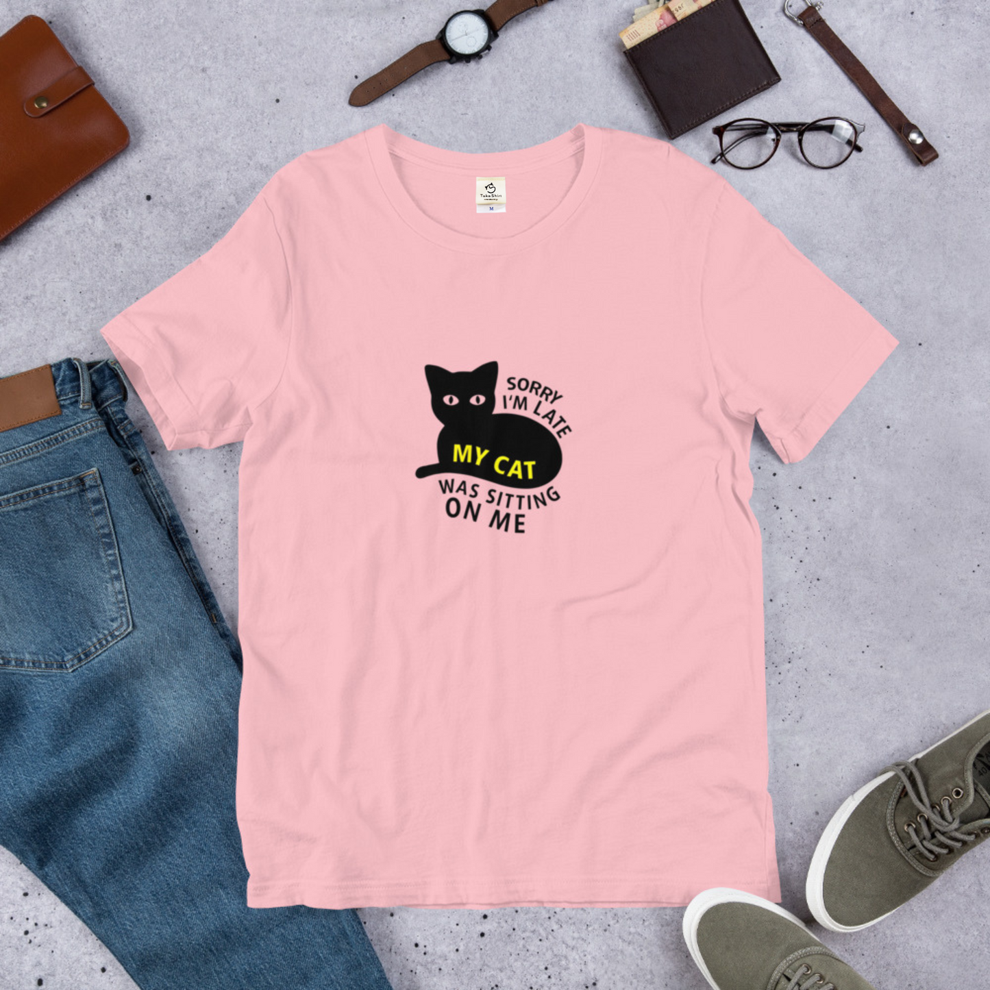 猫tシャツ ねこ 猫イラスト Sorry i'm late, my cat was sitting on me|アダルト&キッズサイズ.