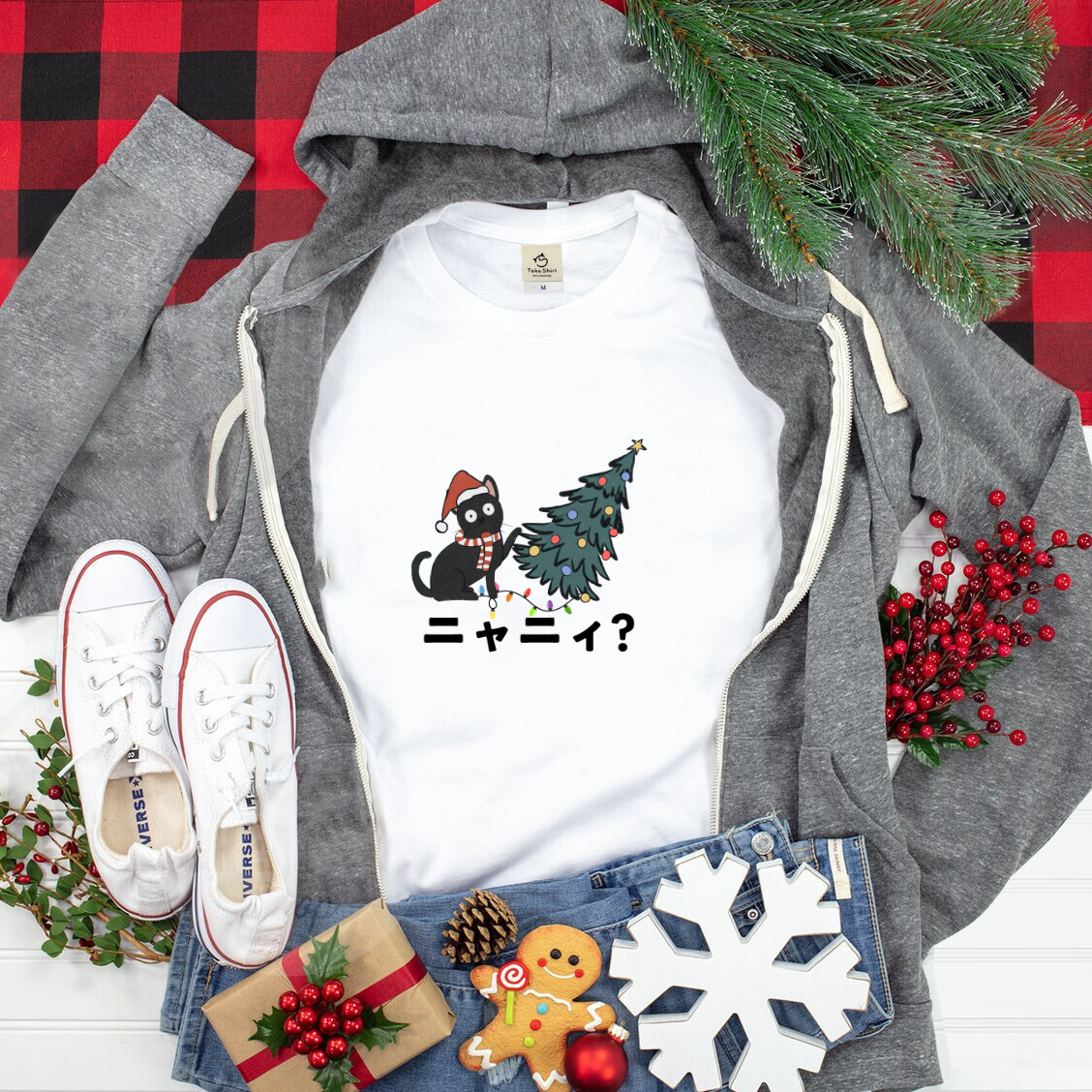 【クリスマス限定商品】猫tシャツ ねこ 猫イラスト ニャーニー?.