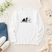 猫 長袖Tシャツ|ジャズバンド猫イラスト|ねこ ロンT メンズ レディース S-2XL