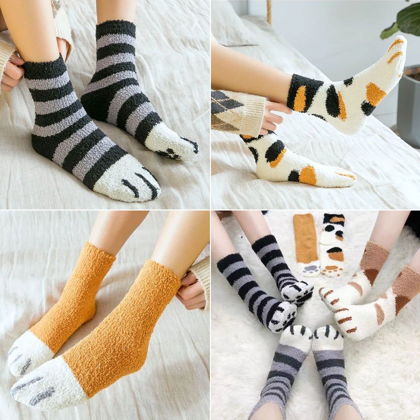 猫靴下 6足組 6種カラーセット もこもこルームソックス 可愛いにゃんこソック 22~25cm (割引クーポン対象外).