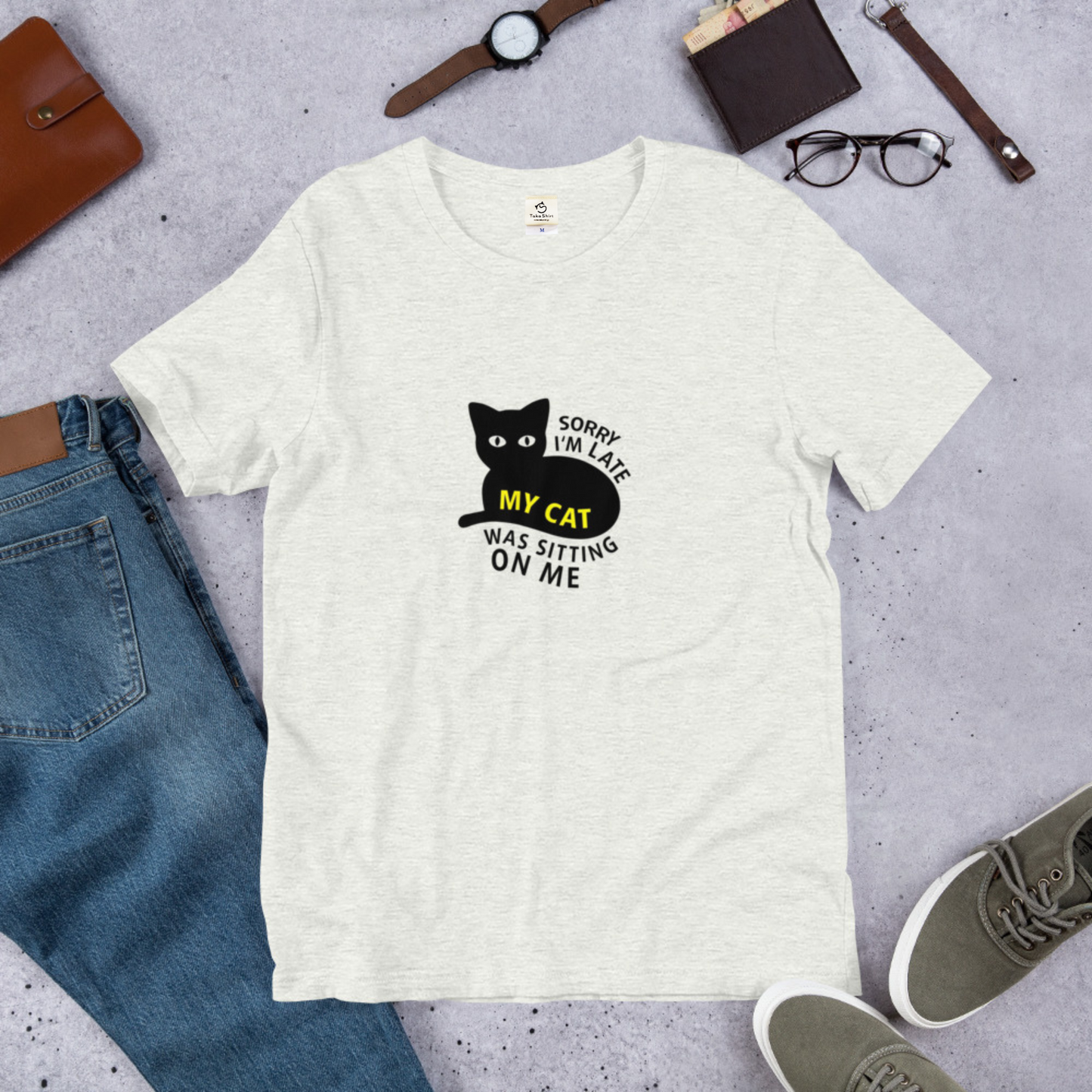 猫tシャツ ねこ 猫イラスト Sorry i'm late, my cat was sitting on me|アダルト&キッズサイズ.