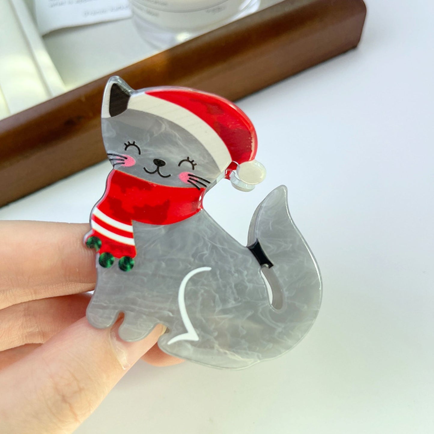 クリスマスの猫ヘアクリップ クリスマス猫爪とぎクリップ 猫 べっ甲 女の子 (割引クーポン対象外).