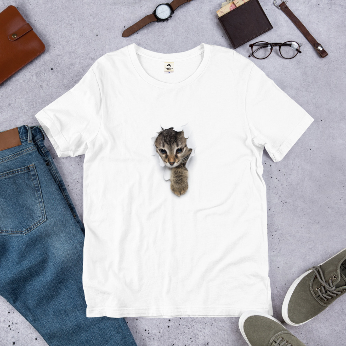猫tシャツ ねこ 猫イラスト 3D CAT 8 可愛い|アダルト&キッズサイズ.