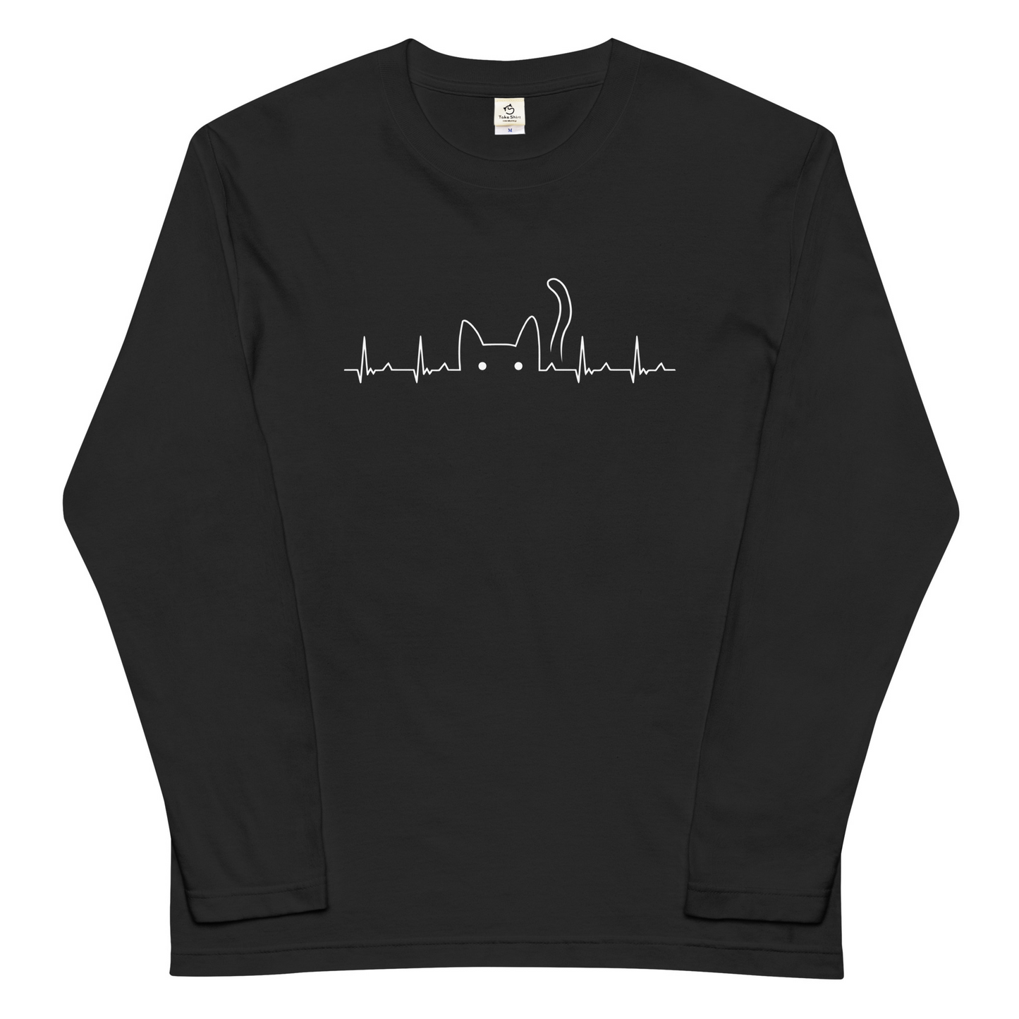 猫 ロン t 猫 長袖 t シャツ ねこ 猫イラスト ハートビート 心電図.