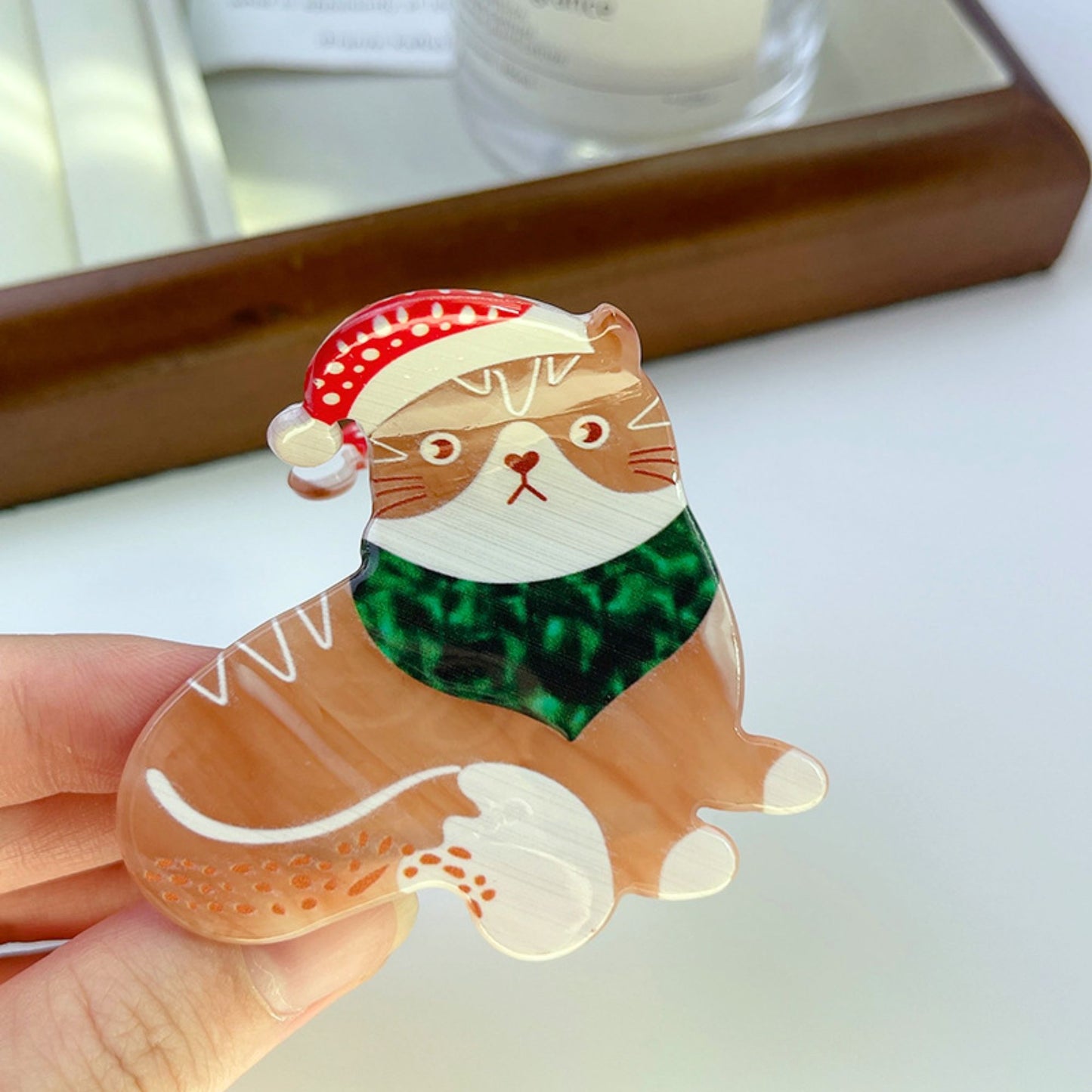 クリスマスの猫ヘアクリップ クリスマス猫爪とぎクリップ 猫 べっ甲 女の子 (割引クーポン対象外).