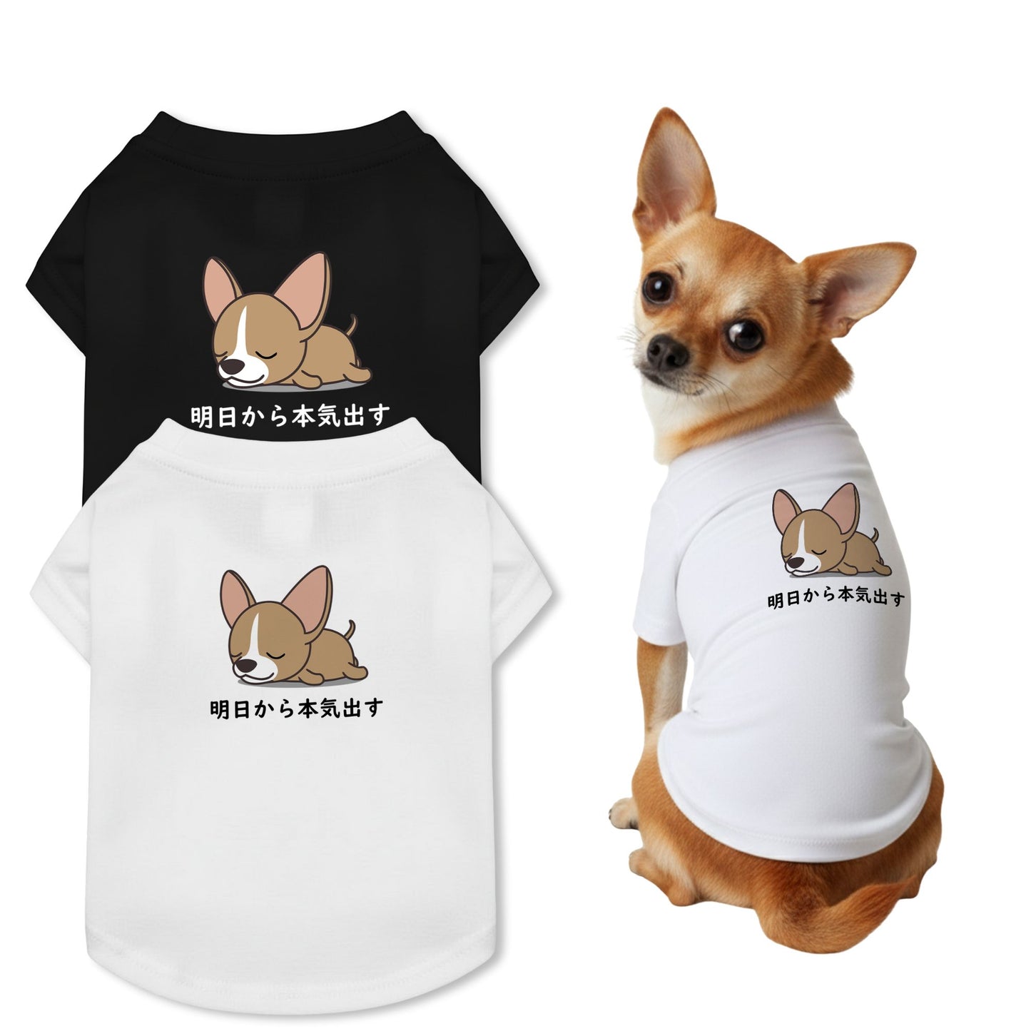【猫/犬種選べる・名入れ可能】明日から本気だす 猫用Tシャツ 犬用Tシャツ 猫服 犬服|綿100%・小型~中型犬