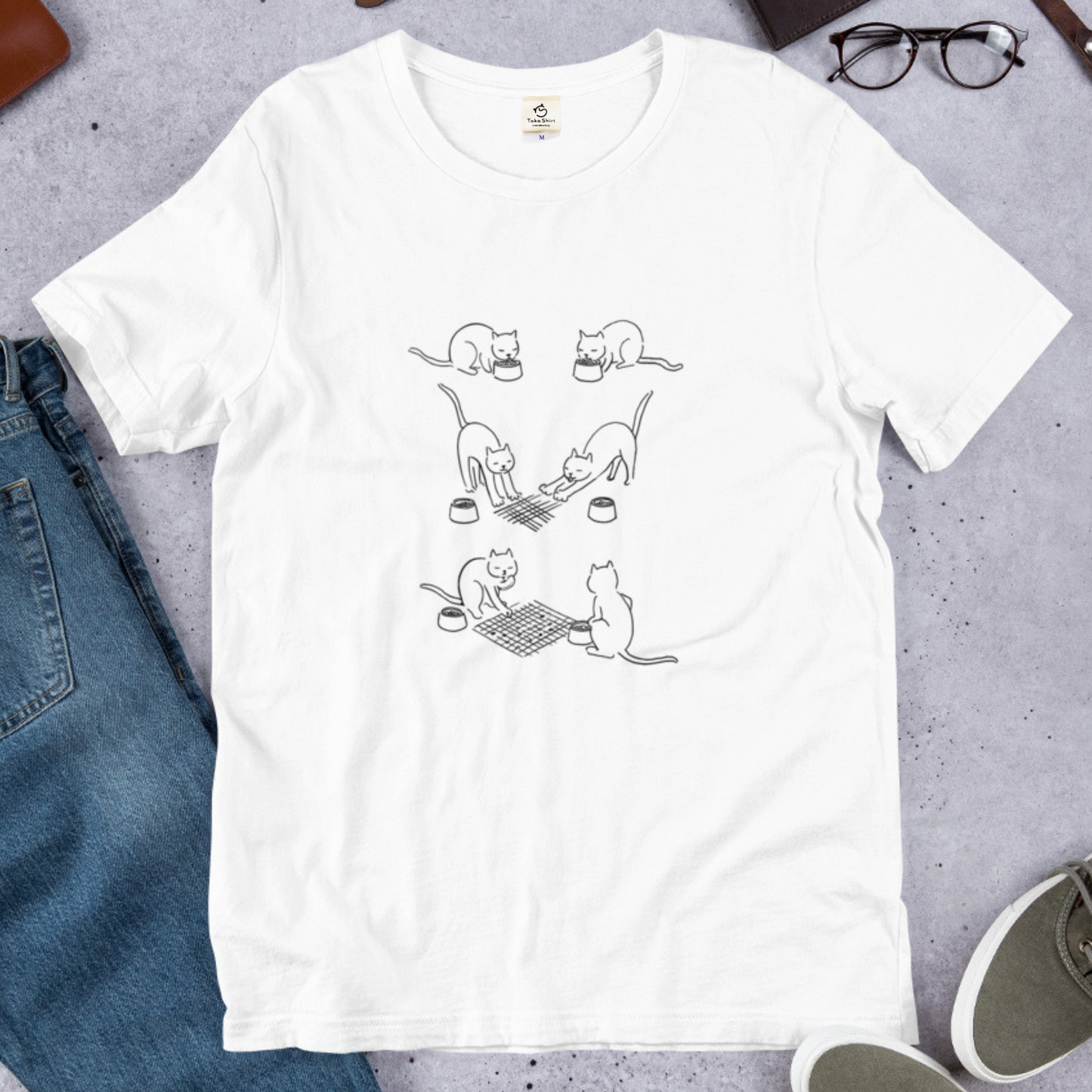 猫tシャツ ねこ 猫イラスト おもしろ tシャツ かわいい 猫ピンズ 囲碁|アダルト&キッズサイズ.