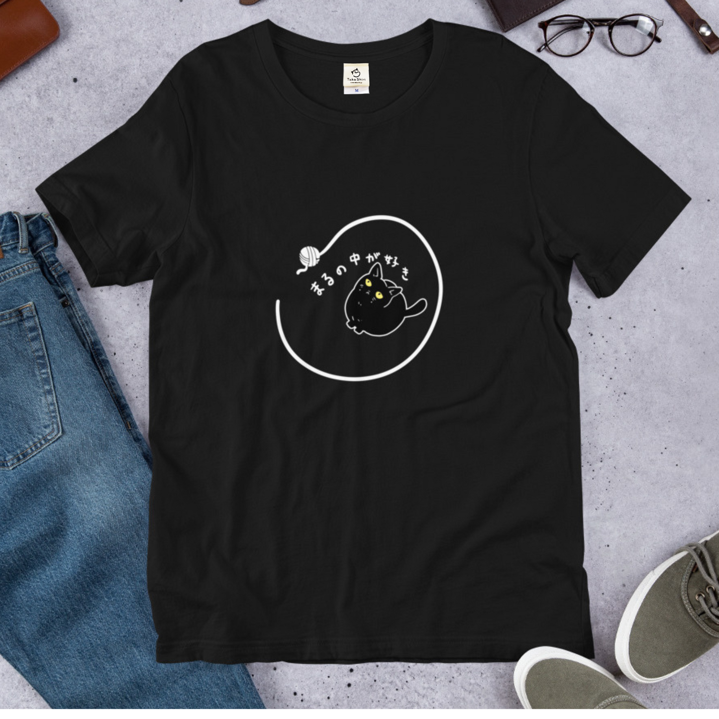 猫tシャツ ねこ 猫イラスト おもしろ tシャツ かわいい まるの中が好き|アダルト&キッズサイズ.