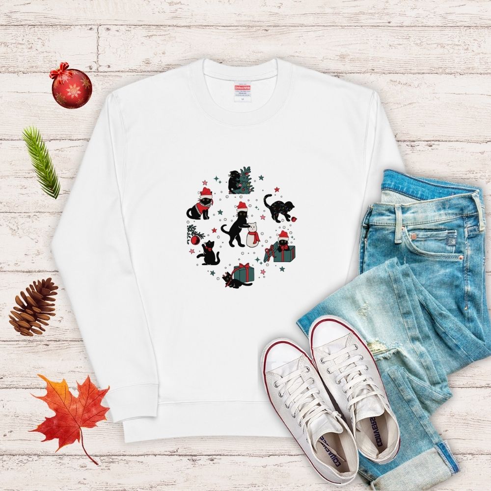 【クリスマス限定商品】猫 トレーナー ねこ かわいい 猫イラスト 猫クリスマス.