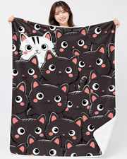 Black And White Cat Pattern 黒猫だらけに白猫が1匹 ブランケット ひざ掛け