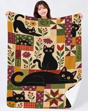 Black Cat Patchwork Garden 黒猫とパッチワークキルト柄 | Blanket