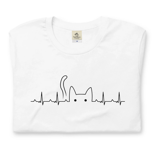 猫tシャツ ねこ 猫イラスト おもしろ tシャツ かわいい ハートビート 心電図|アダルト&キッズサイズ.